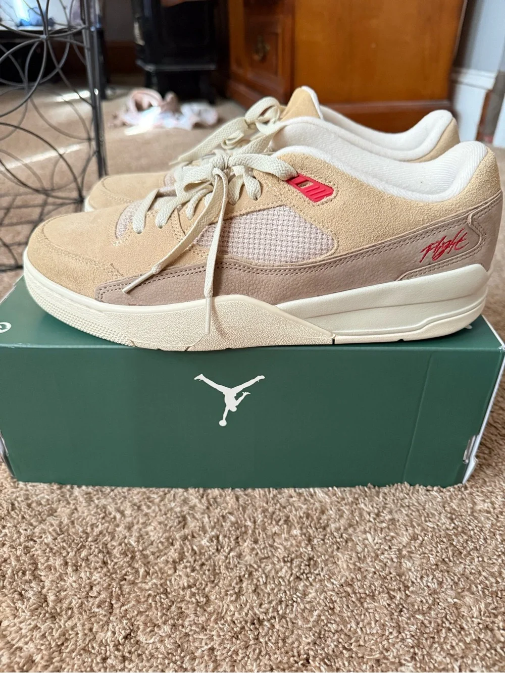 Jordan Low-Top Sneakers in Beige with Red Accents